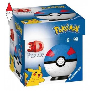 RAVENSBURGER, , , PUZZLE 3D RAVENSBURGER PUZZLEBALL 54 PZ POKEBALL BLU - MEGABALL