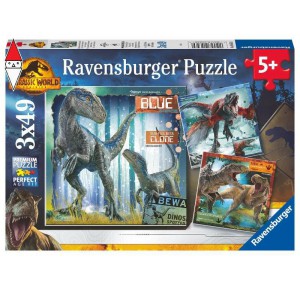 RAVENSBURGER, , , PUZZLE RAVENSBURGER PUZZLE 3X49 PZ JURASSIC WORLD