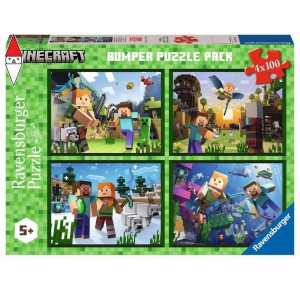RAVENSBURGER, , , PUZZLE RAVENSBURGER PUZZLE 4X100 MINECRAFT 5716
