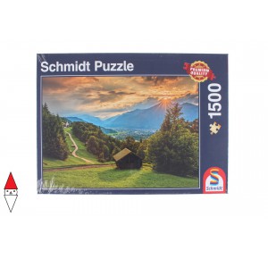 SCHMIDT, , , PUZZLE PAESAGGI SCHMIDT SUNSET OVER THE MOUNTAIN VILLAGE OF WAMBERG 1500 PZ