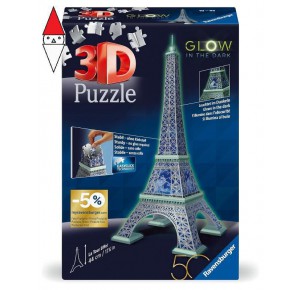 RAVENSBURGER, , , PUZZLE 3D RAVENSBURGER PUZZLE 3D 50 ANNIVERSARIO TORRE EIFFEL GLOW IN THE DARK