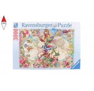 RAVENSBURGER, , , PUZZLE OGGETTI RAVENSBURGER MAPPAMONDO FLORA FAUNA 3000 PZ