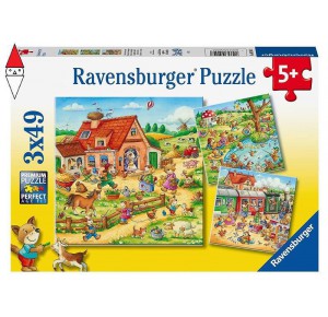 RAVENSBURGER, , , PUZZLE RAVENSBURGER PUZZLE 3X49 PZ VACANZE IN CAMPAGNA