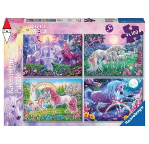RAVENSBURGER, , , PUZZLE RAVENSBURGER PUZZLE 4X100 BUMPER PACK MAGICI UNICORNI
