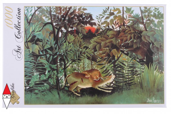 GRAFIKA, Grafika-00498, 3663384004988, PUZZLE ARTE GRAFIKA ROUSSEAU LE LION SE JETTE SUR L ANTILOPE 1000 PZ
