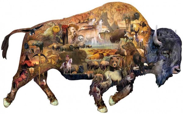 SUNSOUT, Sunsout-95496, 796780954960, PUZZLE SAGOMATO SUNSOUT BISONTI DENNIS ROGERS 1000 PZ