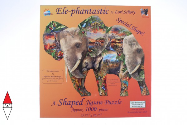 SUNSOUT, Sunsout-95436, 796780954366, PUZZLE SAGOMATO SUNSOUT ELEFANTI LORI SCHORY ELE-PHANTASTIC 1000 PZ
