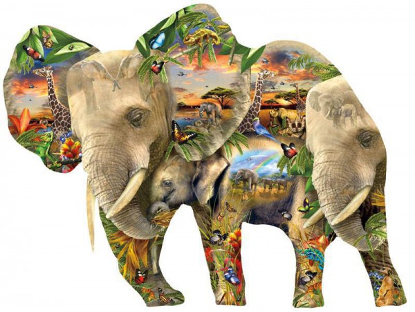 SUNSOUT, Sunsout-95436, 796780954366, PUZZLE SAGOMATO SUNSOUT ELEFANTI LORI SCHORY ELE-PHANTASTIC 1000 PZ