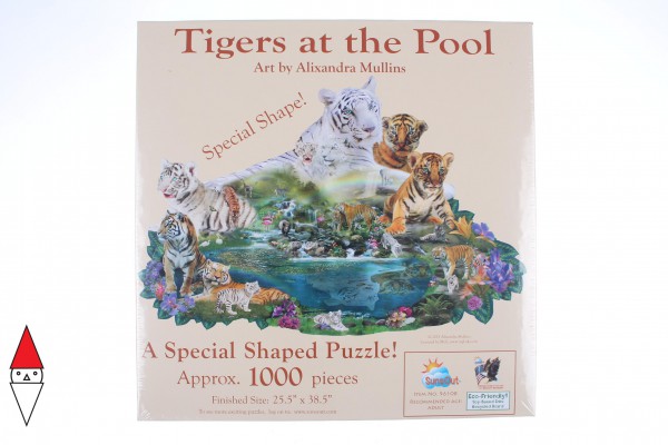 SUNSOUT, Sunsout-96108, 796780961081, PUZZLE SAGOMATO SUNSOUT TIGRI MULLINS TIGERS AT THE POOL 1000 PZ