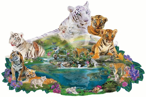 SUNSOUT, Sunsout-96108, 796780961081, PUZZLE SAGOMATO SUNSOUT TIGRI MULLINS TIGERS AT THE POOL 1000 PZ