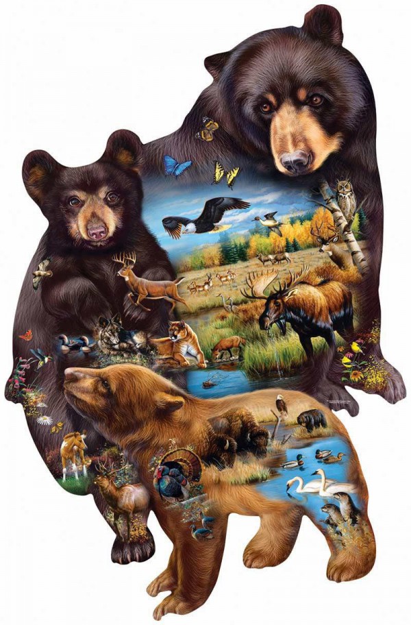 SUNSOUT, Sunsout-95732, 796780957329, PUZZLE SAGOMATO SUNSOUT ORSI FISHER BEAR FAMILY ADVENTURE 1000 PZ