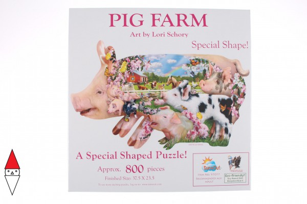 SUNSOUT, Sunsout-97077, 796780970779, PUZZLE SAGOMATO SUNSOUT MAIALI PIG FARM 800 PZ