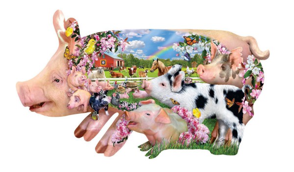 SUNSOUT, Sunsout-97077, 796780970779, PUZZLE SAGOMATO SUNSOUT MAIALI PIG FARM 800 PZ
