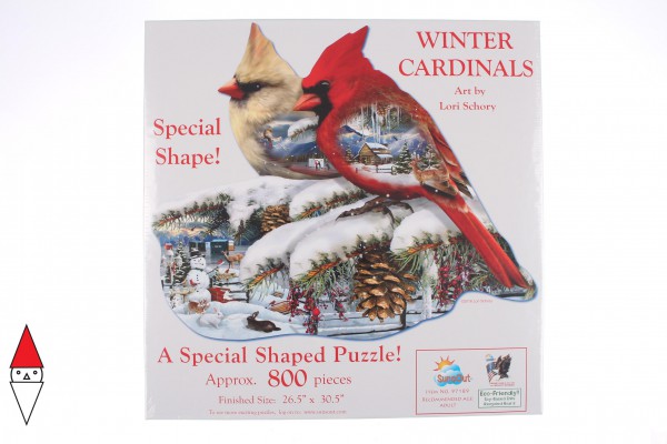 SUNSOUT, Sunsout-97189, 796780971899, PUZZLE SAGOMATO SUNSOUT STAGIONI INVERNO UCCELLI WINTER CARDINALS 800 PZ