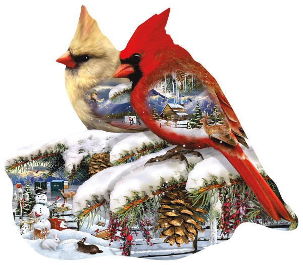 SUNSOUT, Sunsout-97189, 796780971899, PUZZLE SAGOMATO SUNSOUT STAGIONI INVERNO UCCELLI WINTER CARDINALS 800 PZ