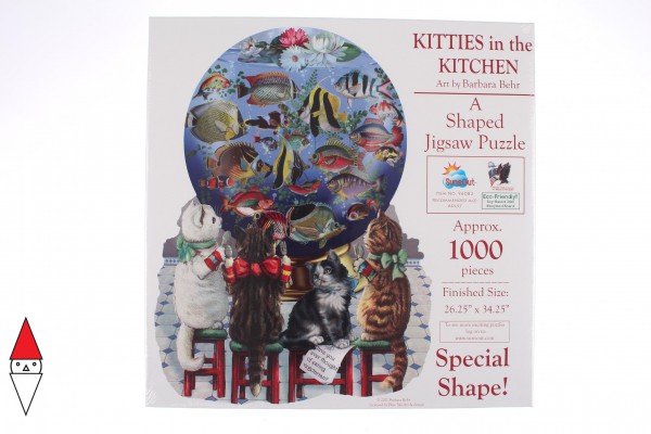 SUNSOUT, Sunsout-96082, 796780960824, PUZZLE SAGOMATO SUNSOUT GATTI BEHR KITTIES IN THE KITCHEN 1000 PZ