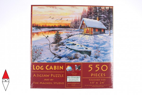 SUNSOUT, Sunsout-52766, 796780527669, PUZZLE PAESAGGI SUNSOUT NEVE INVERNO LOG CABIN 550 PZ