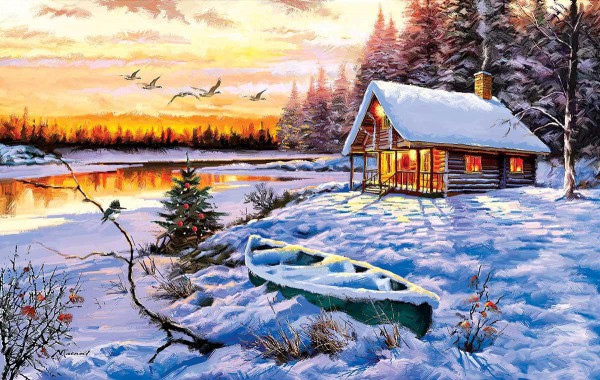 SUNSOUT, Sunsout-52766, 796780527669, PUZZLE PAESAGGI SUNSOUT NEVE INVERNO LOG CABIN 550 PZ
