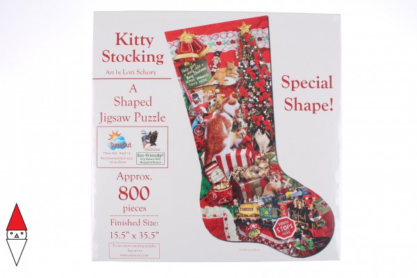 SUNSOUT, Sunsout-96014, 796780960145, PUZZLE SAGOMATO SUNSOUT NATALE CALZA  KITTY LORI SCHORY 800 PZ