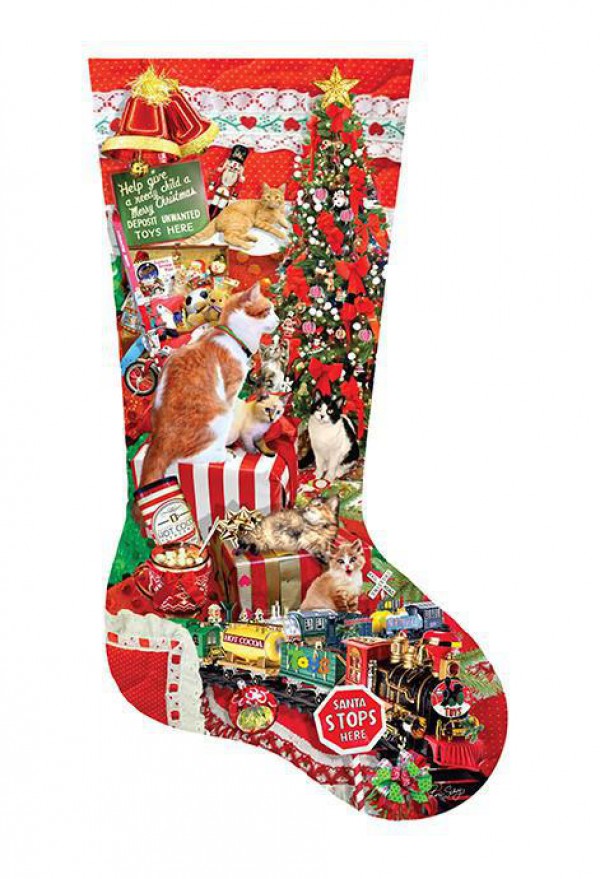 SUNSOUT, Sunsout-96014, 796780960145, PUZZLE SAGOMATO SUNSOUT NATALE CALZA  KITTY LORI SCHORY 800 PZ