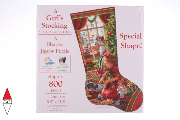 SUNSOUT, Sunsout-97111, 796780971110, PUZZLE SAGOMATO SUNSOUT NATALE CALZA A GIRLS STOCKING 800 PZ