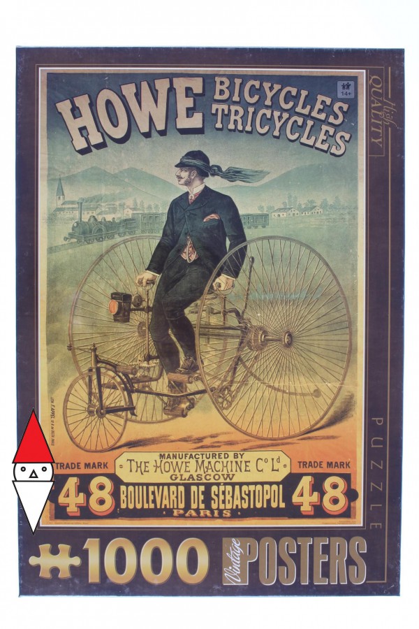DTOYS, DToys-67555-VP01, 5947502867555, PUZZLE GRAFICA DTOYS HOWE BICYCLES ET TRICYLES STAMPE VINTAGE 1000 PZ