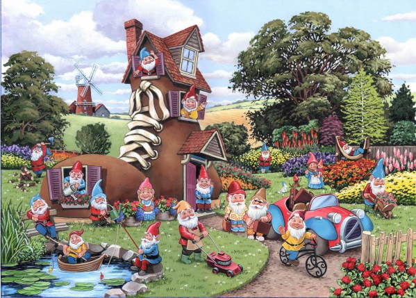 THE HOUSE OF PUZZLES, The-House-of-Puzzles-4746, 5060002004746, PUZZLE TEMATICO THE HOUSE OF PUZZLES GNOMI PEZZI XXL GNOME E AWAY 500 PZ
