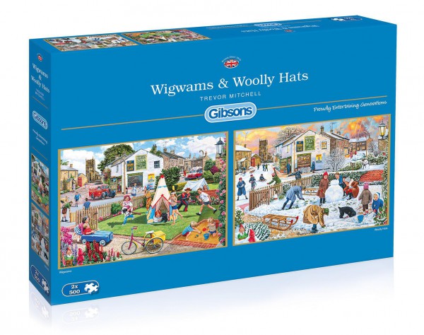GIBSONS, G5042, 5012269050424, PUZZLE TEMATICO GIBSONS STAGIONI WIGWAMS AND WOOLLY HATS 2X500 PZ