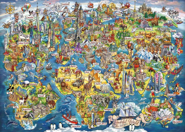 GIBSONS, G7098, 5012269070989, PUZZLE TEMATICO GIBSONS CARTE GEOGRAFICHE WONDERFUL WORLD 1000 PZ