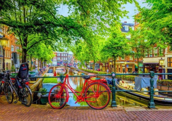 BLUEBIRD, BLUEBIRD-PUZZLE-70211, 3663384702112, PUZZLE PAESAGGI BLUEBIRD CITTA THE RED BIKE IN AMSTERDAM 1000 PZ