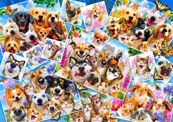 BLUEBIRD, BLUEBIRD-PUZZLE-70283, 3663384702839, PUZZLE ANIMALI BLUEBIRD ANIMALI VARI SELFIE PET COLLAGE 1000 PZ
