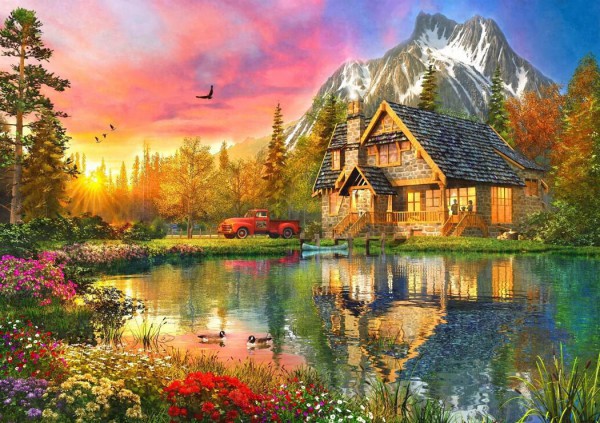 BLUEBIRD, BLUEBIRD-PUZZLE-70164, 3663384701641, PUZZLE EDIFICI BLUEBIRD COTTAGES E CHALETS THE MOUNTAIN CABIN 1000 PZ