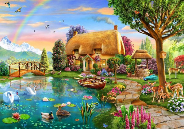 BLUEBIRD, BLUEBIRD-PUZZLE-70167, 3663384701672, PUZZLE EDIFICI BLUEBIRD COTTAGES E CHALETS LAKESIDE COTTAGE 1000 PZ