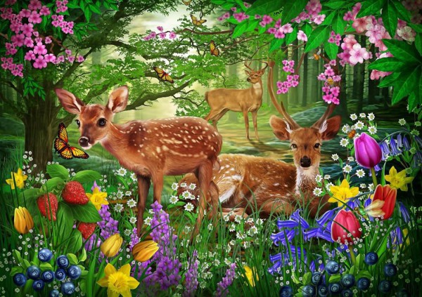 BLUEBIRD, BLUEBIRD-PUZZLE-70166, 3663384701665, PUZZLE ANIMALI BLUEBIRD CERBIATTI SPIRIT OF SPRING 1500 PZ