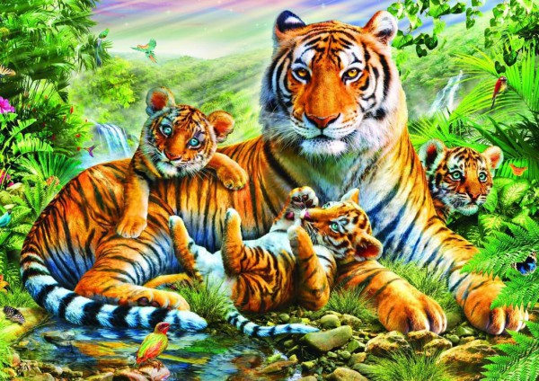 BLUEBIRD, BLUEBIRD-PUZZLE-70137, 3663384701375, PUZZLE ANIMALI BLUEBIRD TIGRI TIGER AND CUBS 1500 PZ