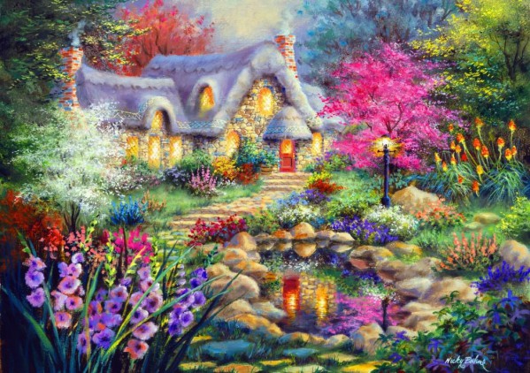 BLUEBIRD, BLUEBIRD-PUZZLE-70060, 3663384700606, PUZZLE EDIFICI BLUEBIRD COTTAGES E CHALETS COTTAGE POND 1500 PZ