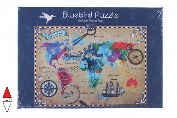 BLUEBIRD, BLUEBIRD-PUZZLE-70001, 3663384700019, PUZZLE OGGETTI BLUEBIRD CARTE GEOGRAFICHE COLORFUL WORLD MAP 2000 PZ