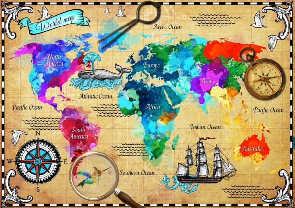 BLUEBIRD, BLUEBIRD-PUZZLE-70001, 3663384700019, PUZZLE OGGETTI BLUEBIRD CARTE GEOGRAFICHE COLORFUL WORLD MAP 2000 PZ