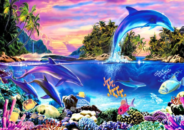 BLUEBIRD, BLUEBIRD-PUZZLE-70132, 3663384701320, PUZZLE PAESAGGI BLUEBIRD FONDALI MARINI DOLPHIN PANORAMA 500 PZ