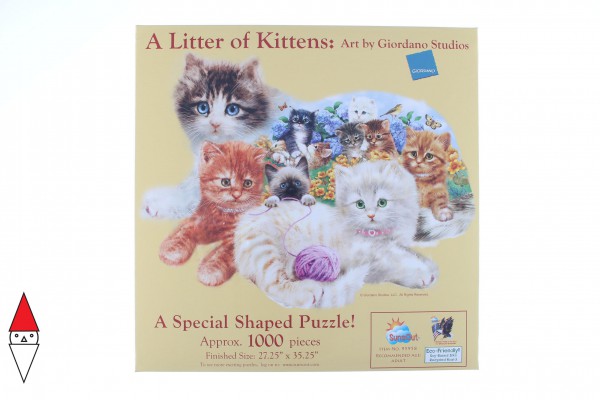 SUNSOUT, SUNSOUT-95958, 796780959583, PUZZLE SAGOMATO SUNSOUT GATTI GIORDANO STUDIOS - A LITTER OF KITTENS 1000 PZ