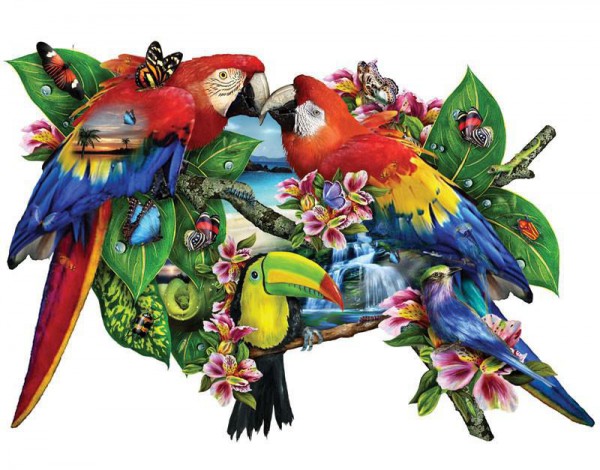 SUNSOUT, SUNSOUT-95278, 796780952782, PUZZLE SAGOMATO SUNSOUT PAPPAGALLI LORI SCHORY - PARROTS IN PARADISE 1000 PZ