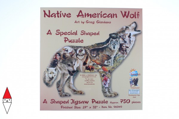 SUNSOUT, SUNSOUT-96049, 796780960497, PUZZLE SAGOMATO SUNSOUT LUPI GREG GIORDANO - NATIVE AMERICAN WOLF 1000 PZ