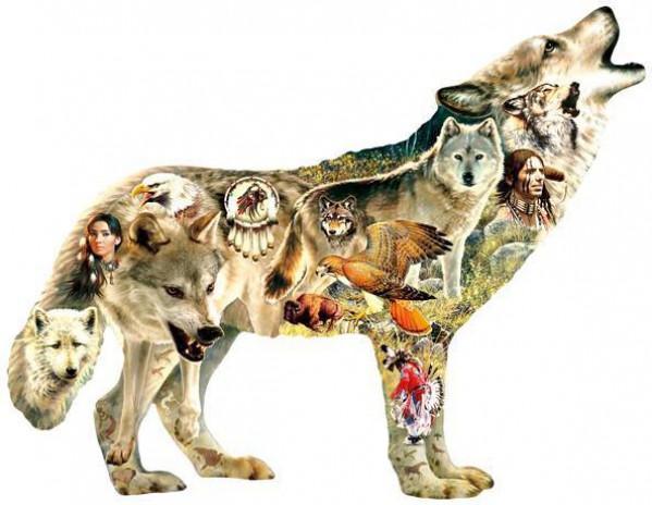 SUNSOUT, SUNSOUT-96049, 796780960497, PUZZLE SAGOMATO SUNSOUT LUPI GREG GIORDANO - NATIVE AMERICAN WOLF 1000 PZ