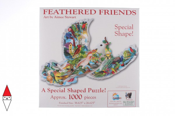 SUNSOUT, SUNSOUT-96010, 796780960107, PUZZLE SAGOMATO SUNSOUT UCCELLI AIMEE STEWART - FEATHERED FRIENDS 1000 PZ