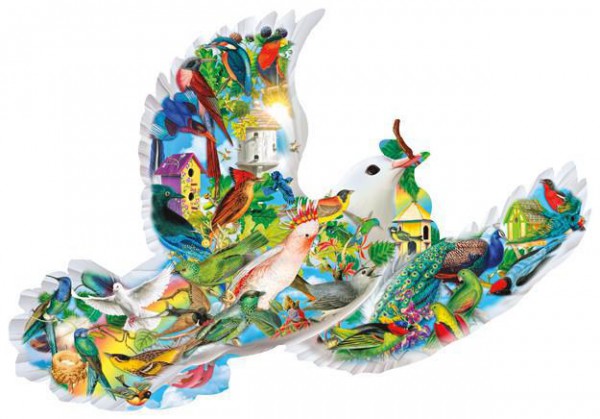 SUNSOUT, SUNSOUT-96010, 796780960107, PUZZLE SAGOMATO SUNSOUT UCCELLI AIMEE STEWART - FEATHERED FRIENDS 1000 PZ