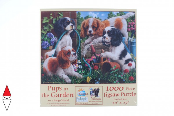 SUNSOUT, SUNSOUT-42946, 796780429468, PUZZLE ANIMALI SUNSOUT CANI PUPS IN THE GARDEN 1000 PZ