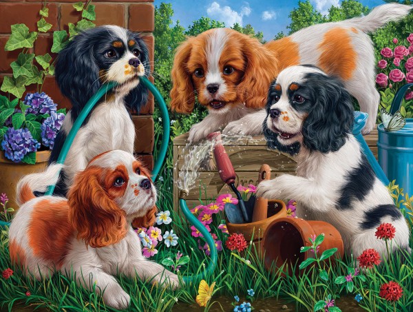 SUNSOUT, SUNSOUT-42946, 796780429468, PUZZLE ANIMALI SUNSOUT CANI PUPS IN THE GARDEN 1000 PZ