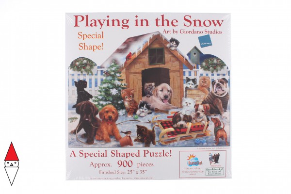 SUNSOUT, SUNSOUT-95941, 796780959415, PUZZLE SAGOMATO SUNSOUT CANI GIORDANO STUDIOS - PLAYING IN THE SNOW 900 PZ