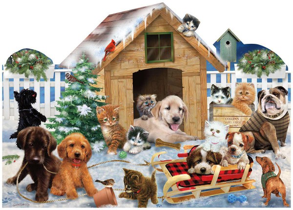 SUNSOUT, SUNSOUT-95941, 796780959415, PUZZLE SAGOMATO SUNSOUT CANI GIORDANO STUDIOS - PLAYING IN THE SNOW 900 PZ