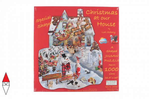 SUNSOUT, SUNSOUT-95539, 796780955394, PUZZLE SAGOMATO SUNSOUT NATALE LORI SCHORY - CHRISTMAS AT OUR HOUSE 1000 PZ